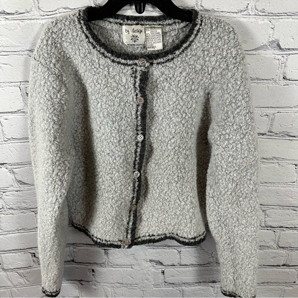 By Design Modern Graffiti Cardigan Sweater Wool Blend Cropped Gray S Juniors